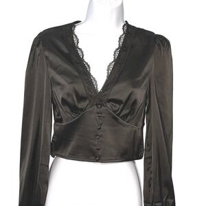 Y2K Black Gothic Crop Top Size Small Vamp Coquette Cosplay Dark‎ Romantic Witchy